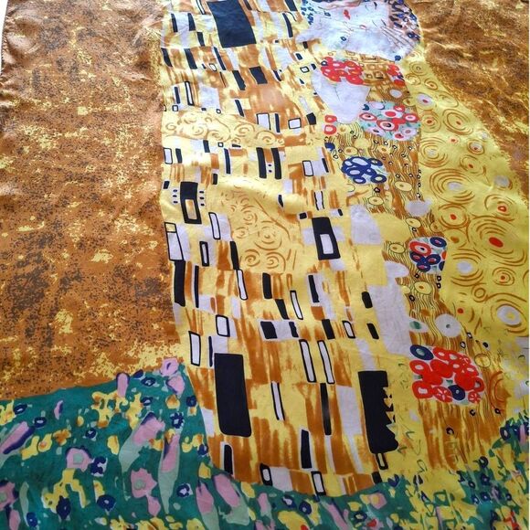 Vintage Abstract Silk Scarf – Gustav Klimt “The Kiss” Art Print Square - Picture 2 of 9